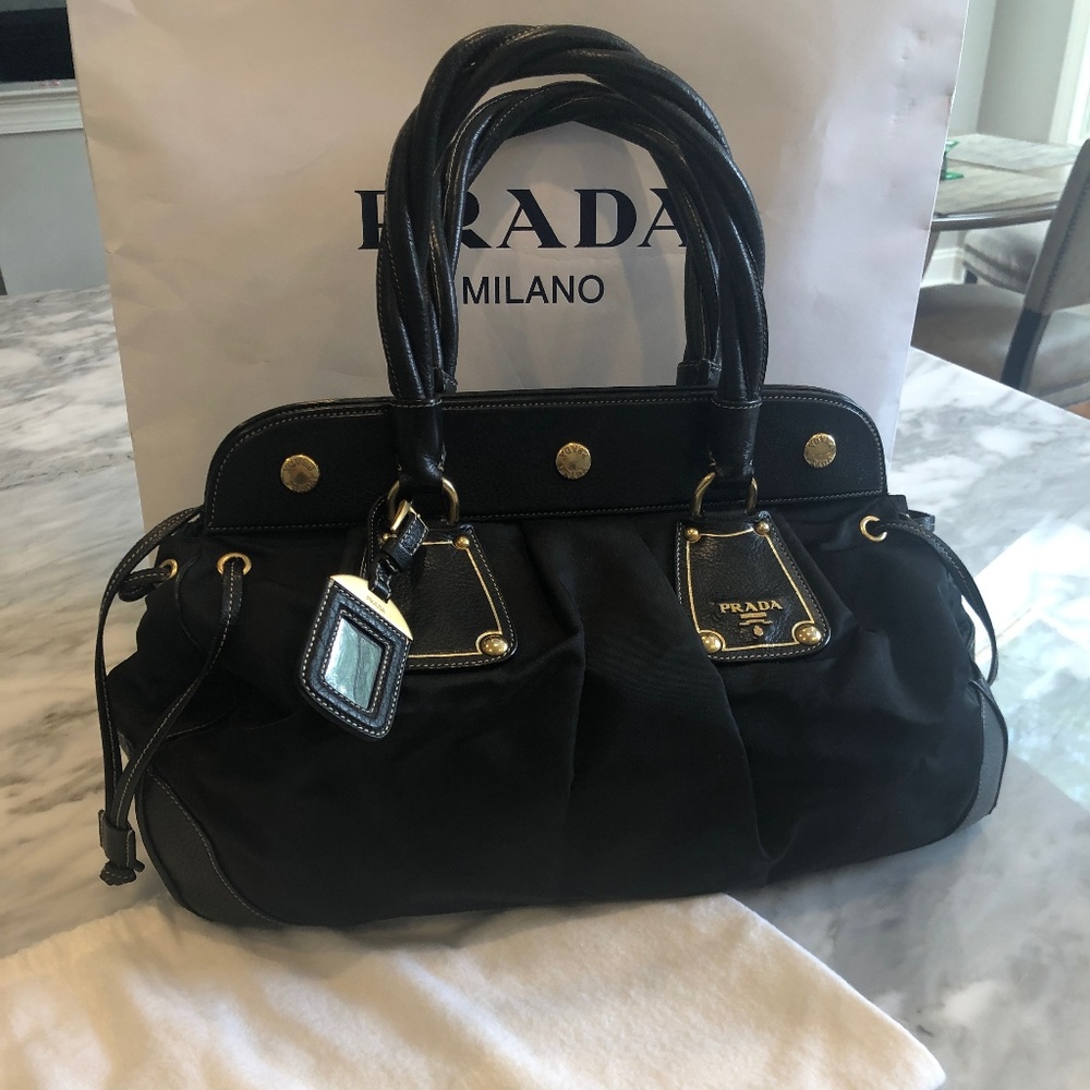 Prada black nylon and leather bag